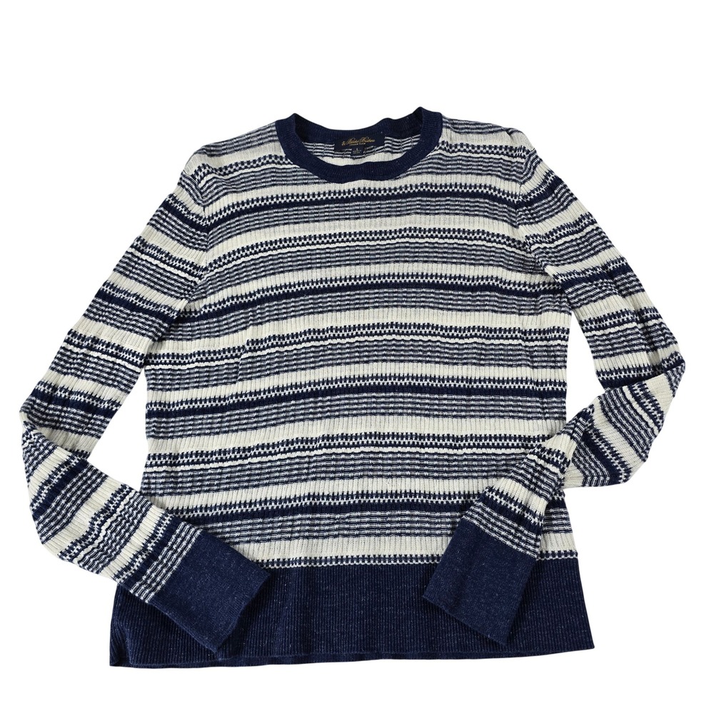 Brooks Brothers Italian Yarn Linen Cotton Striped Sweater Navy Ivory Womens L